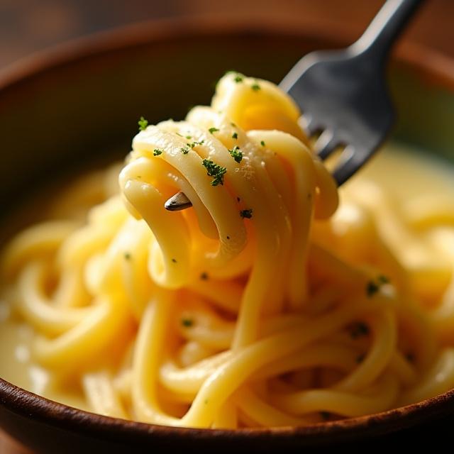 Creamy Truffle Carbonara pasta dish.